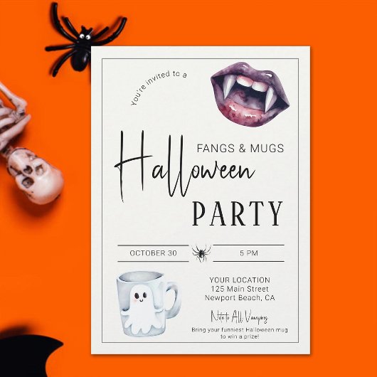 Invitation Fangs et Mugs Halloween Party Vampires Araignée Am