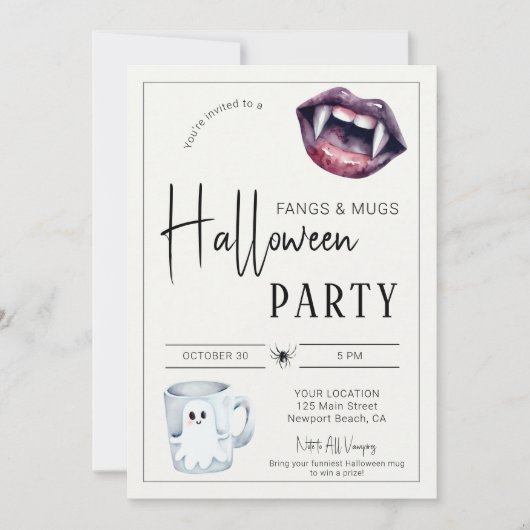 Invitation Fangs et Mugs Halloween Party Vampires Araignée Am (Devant)