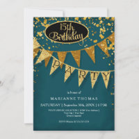 Fanion de confettis bleu paon or pour anniversaire