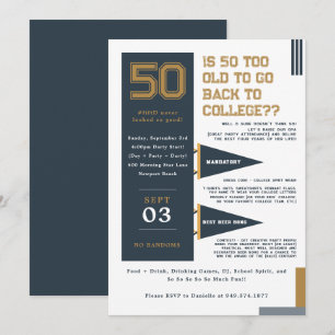 Invitation Fanions de collège Bleu et Or 50e anniversaire