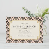 Invitation Fans Art déco Brunch d'anniversaire en rose vif (Debout devant)