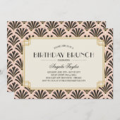 Invitation Fans Art déco Brunch d'anniversaire en rose vif (Devant / Derrière)