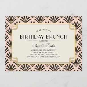 Invitation Fans Art déco Brunch d'anniversaire en rose vif