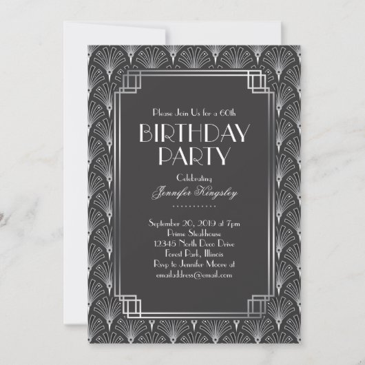 Invitation Fans d'argent élégants Art Déco Anniversaire 2 (Devant)