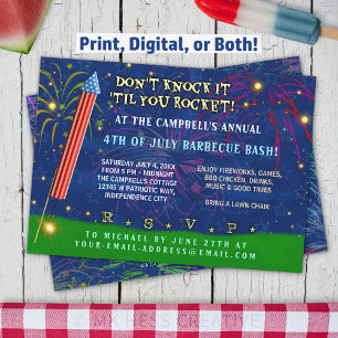Invitation Fantaise 4 juillet BBQ Feux d'artifice de roquet