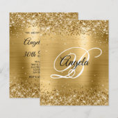 Invitation fantaisie à monogramme en feuille d'or  (Devant / Derrière)