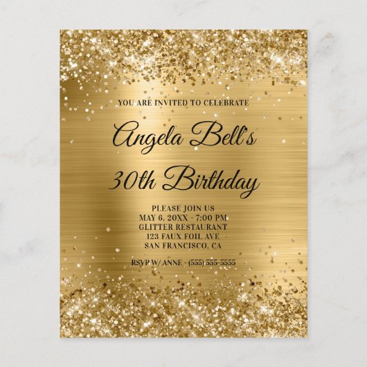 Invitation fantaisie à monogramme en feuille d'or  (Dos)