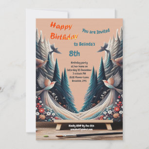 Invitation Fantaisie Artistique, Dessins d'Oiseaux en Couleur