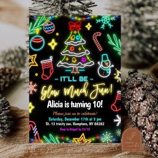 Invitation Fantaisie de Noël Neon fête d'anniversaire