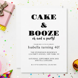 Invitation Fantaisie Gâteau & Booze Anniversaire Noir et Blan