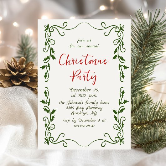 Invitation Fantaisie Main dessinée Whimsical Noël Fête