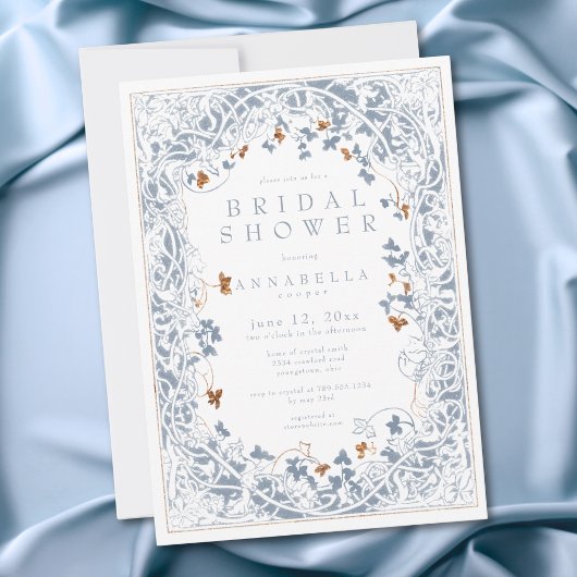 Invitation Fantaisie médiévale bleu or gravure Shower de mari