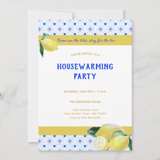 Invitation Fantaisie Tea Party Boho Lemons Humoristique (Devant)
