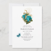 Invitation Fantaisie Turquoise et Or Fête de Mariage (Devant)