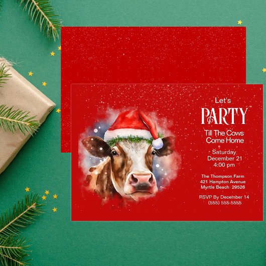 Invitation Fantaisie Vache de ferme Santa Hat Fête de Noël Ro