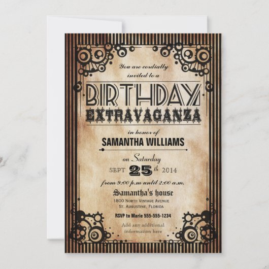 Invitation Fantaisie vintage d'anniversaire de regard de (Devant)