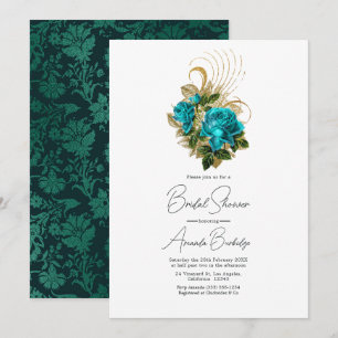 Invitation Fantasie de minuit Turquoise et Or Fête de mariage