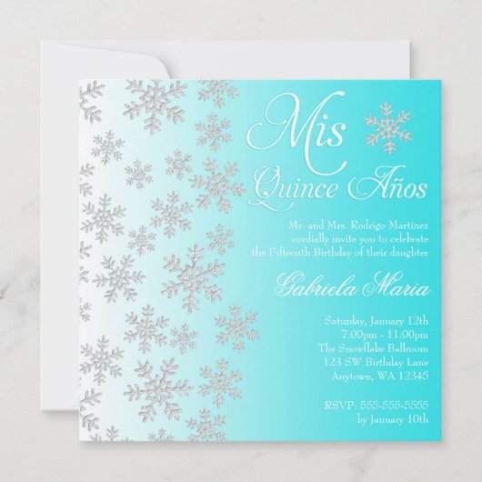Invitation Fantasme de neige Turquoise Hiver Wonderland Quinc (Devant)