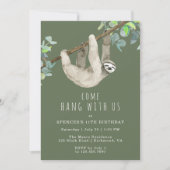 Invitation Fantastique Sloth Cute Forest Green Anniversaire d (Devant)