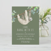 Invitation Fantastique Sloth Cute Forest Green Anniversaire d (Debout devant)