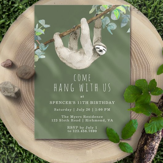 Invitation Fantastique Sloth Cute Forest Green Anniversaire d