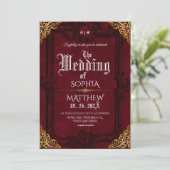Invitation Fantasy Medieval Royal Burgundy Gold Wedding (Debout devant)