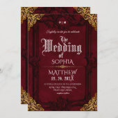 Invitation Fantasy Medieval Royal Burgundy Gold Wedding (Devant / Derrière)