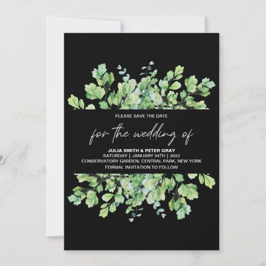 Invitation Fantom Black Leafy Enregistrer Le Mariage Date (Devant)