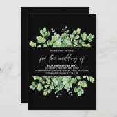 Invitation Fantom Black Leafy Enregistrer Le Mariage Date (Devant / Derrière)