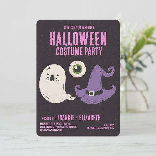 Invitation Fantôme Avec Sorcière Halloween Costume Party