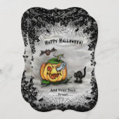 Invitation Fantôme, Chat, Chat et Citrouille, Bonne Halloween (Devant / Derrière)