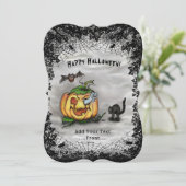 Invitation Fantôme, Chat, Chat et Citrouille, Bonne Halloween (Debout devant)