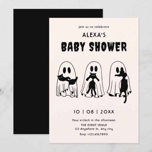 Invitation fantôme de chat noir bébé drôle showering (Devant / Derrière)