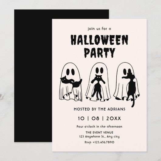 Invitation fantôme de chat noir halloween (Devant / Derrière)