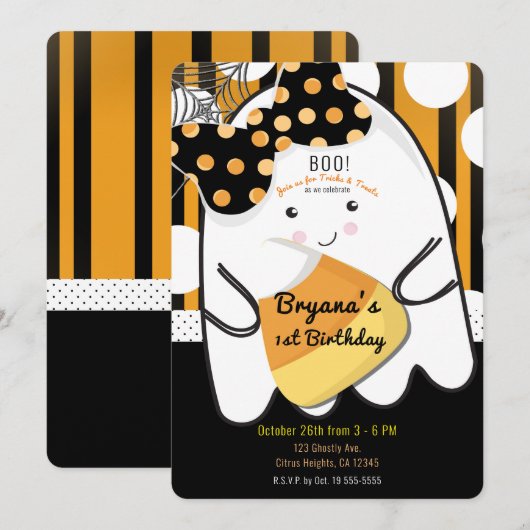Invitation Fantôme de fille mignonne Halloween Fête d'anniver (Devant / Derrière)