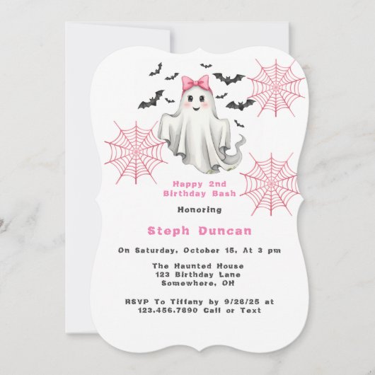 Invitation Fantôme de fille rose avec chauves-souris fête d'a (Devant)