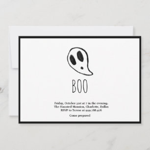 Invitation Fantôme de Halloween Minimaliste Noir Et Blanc