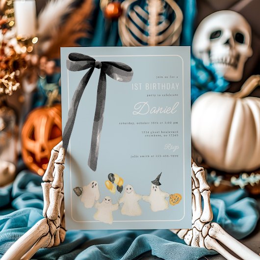 Invitation Fantôme d'Halloween et Bow noir Anniversaire