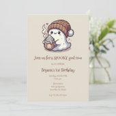 Invitation Fantôme d'Halloween mignon en automne Beanie et ca (Debout devant)