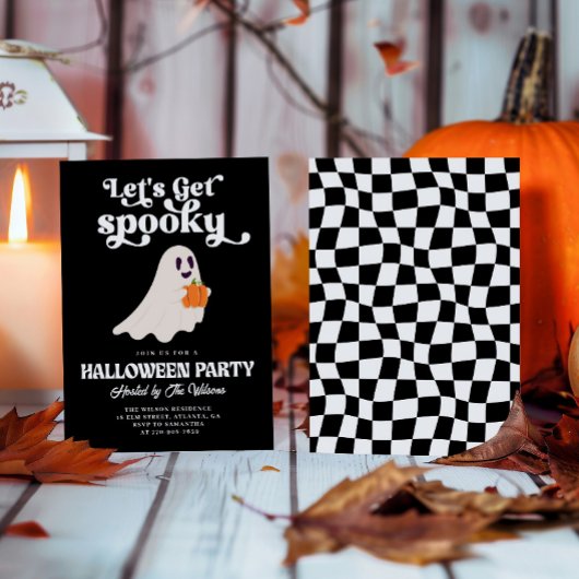 Invitation Fantôme Groovy Noir, Halloween Effrayant