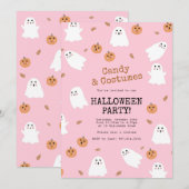 Invitation Fantôme mignon et Citrouille Pink Halloween Party (Devant / Derrière)