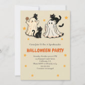 Invitation Fantôme mignon et fête d'Halloween de chat noir (Devant)