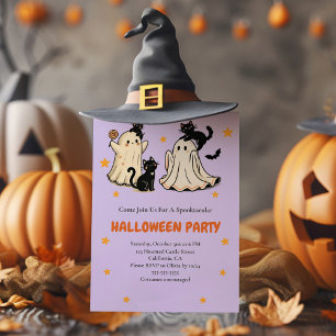 Invitation Fantôme mignon et fête d'Halloween de chat noir