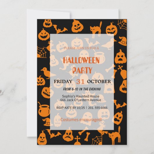 Invitation Fantôme mignon et Halloween Citrouille (Devant)