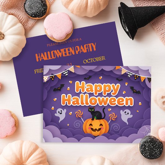 Invitation Fantôme mignon et Halloween Citrouille