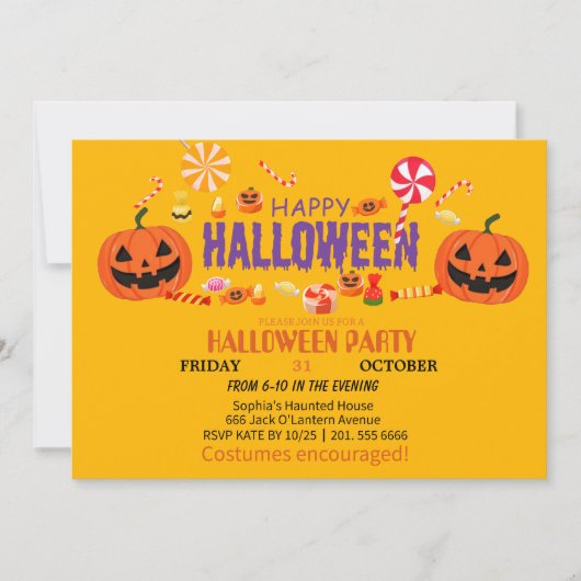 Invitation Fantôme mignon et Halloween Citrouille (Devant)