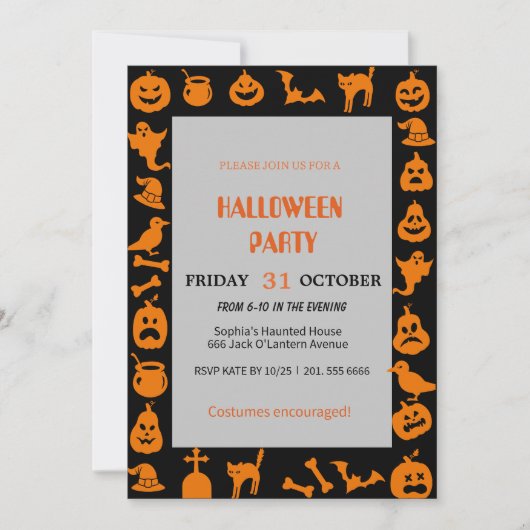 Invitation Fantôme mignon et Halloween Citrouille (Devant)