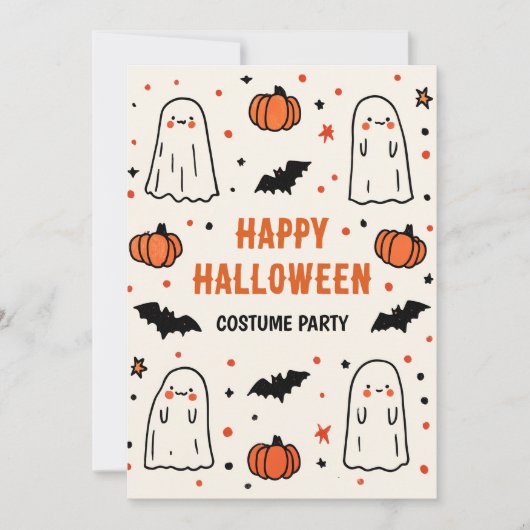 Invitation Fantôme mignon et Halloween Citrouille (Devant)