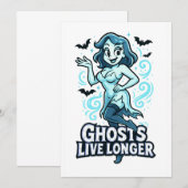 Invitation Fantôme Pin-Up de Dessin Animé – Les Fantômes Vive (Devant / Derrière)