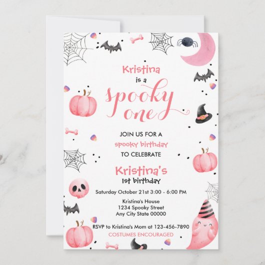 Invitation Fantôme rose d'un anniversaire éffrayant (Devant)